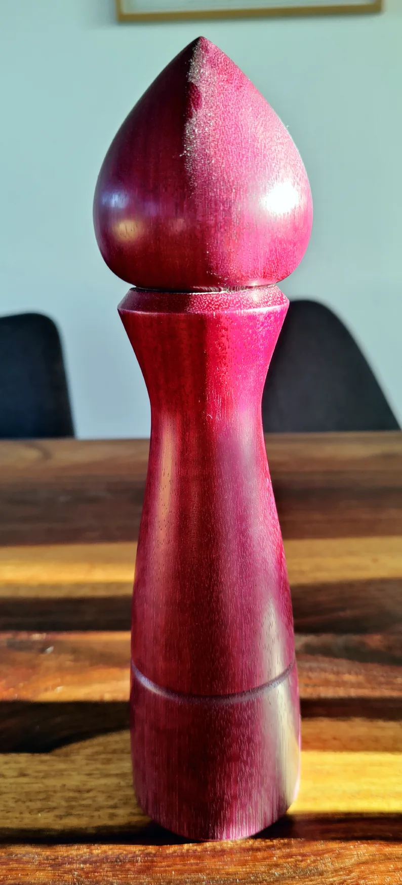 pepper grinder made from a red wood called amaranth