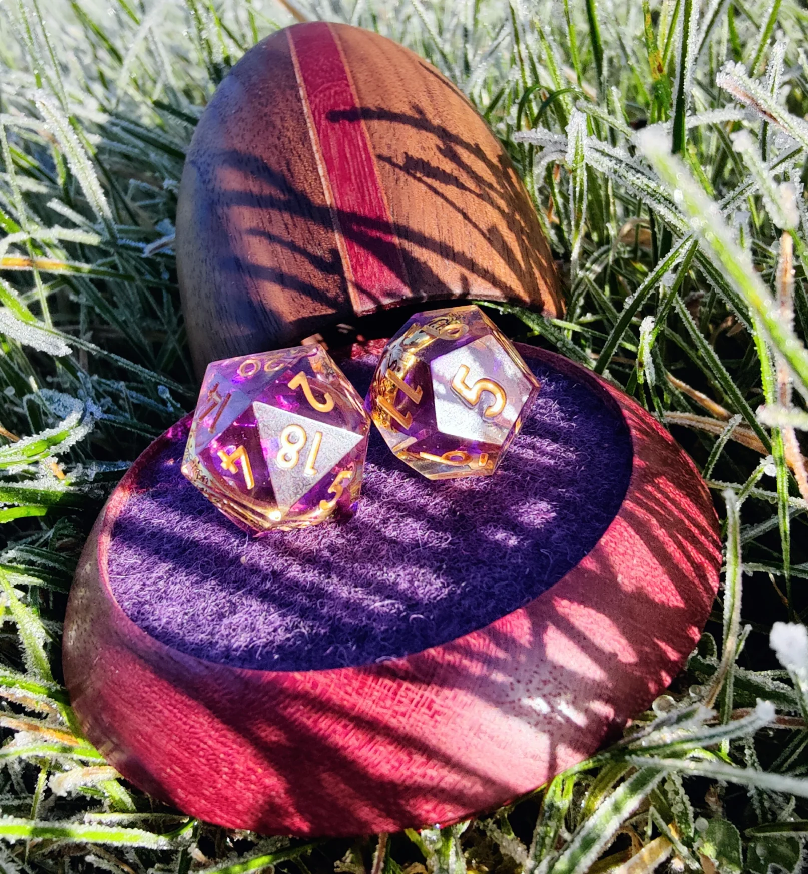 raffle cup with 2 dungeons and dragons dice